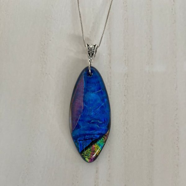 Blue with Rainbow and Rose Pendant