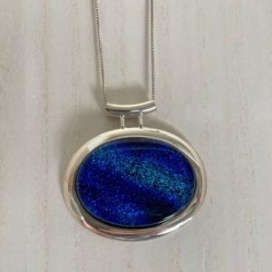 Blue Dichroic Oval Pendant