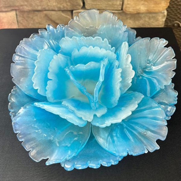 Large Turquoise with Frosted Edge Glass Flower