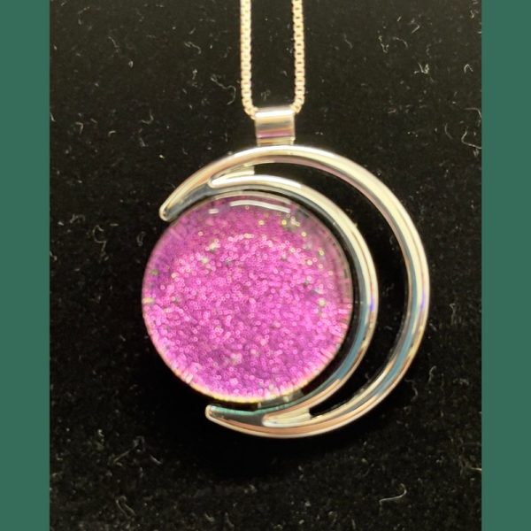 Pink quarter moon pendant