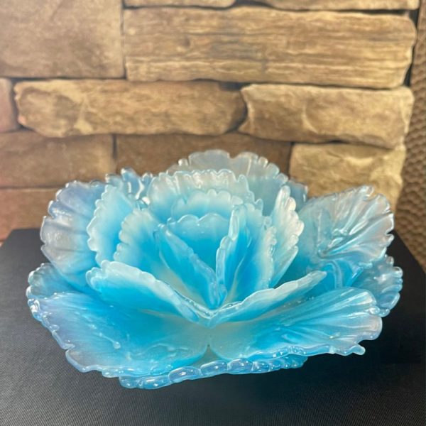 Large Turquoise with Frosted Edge Glass Flower