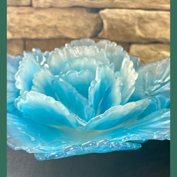 Large Turquoise with Frosted Edge Glass Flower