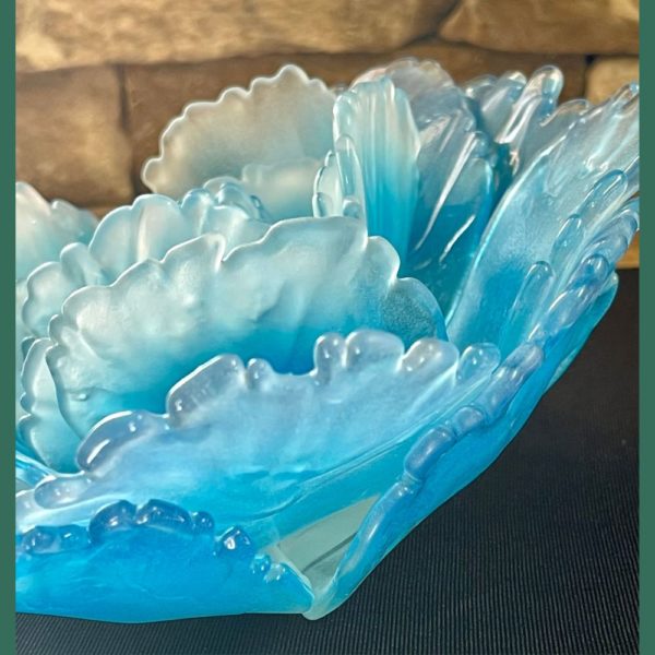 Large Turquoise with Frosted Edge Glass Flower