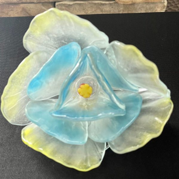 Blue and yellow glass flower